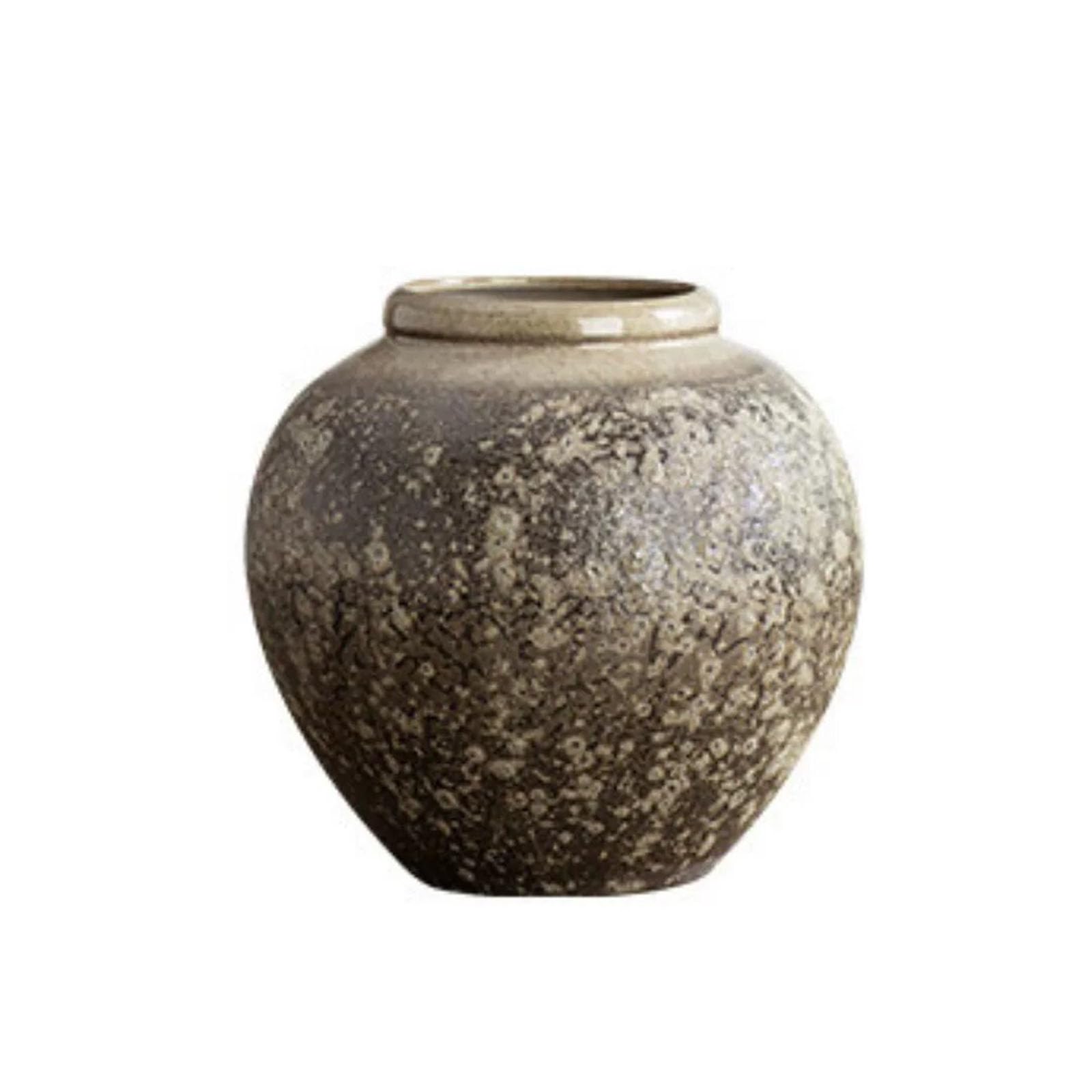Large Rustic Vase, Rusty Round Ceramic Vase, Ornament for Dried Flowers, Artificial Flowers, Farmhouse Decoration(Size:26 * 26 * 24CM,Color:Brown A)
