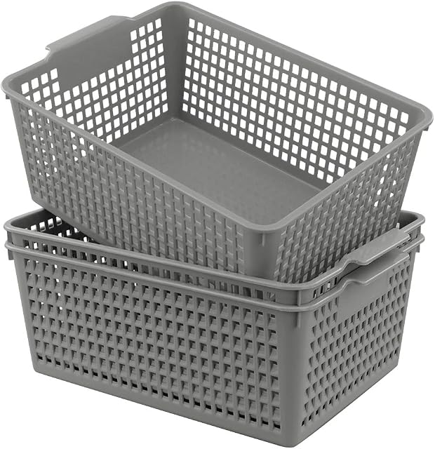 Bblina 3-pack Grey Plastic Kitchen Cupboard Storage Baskets, Plastic Storage Boxes Without Lid