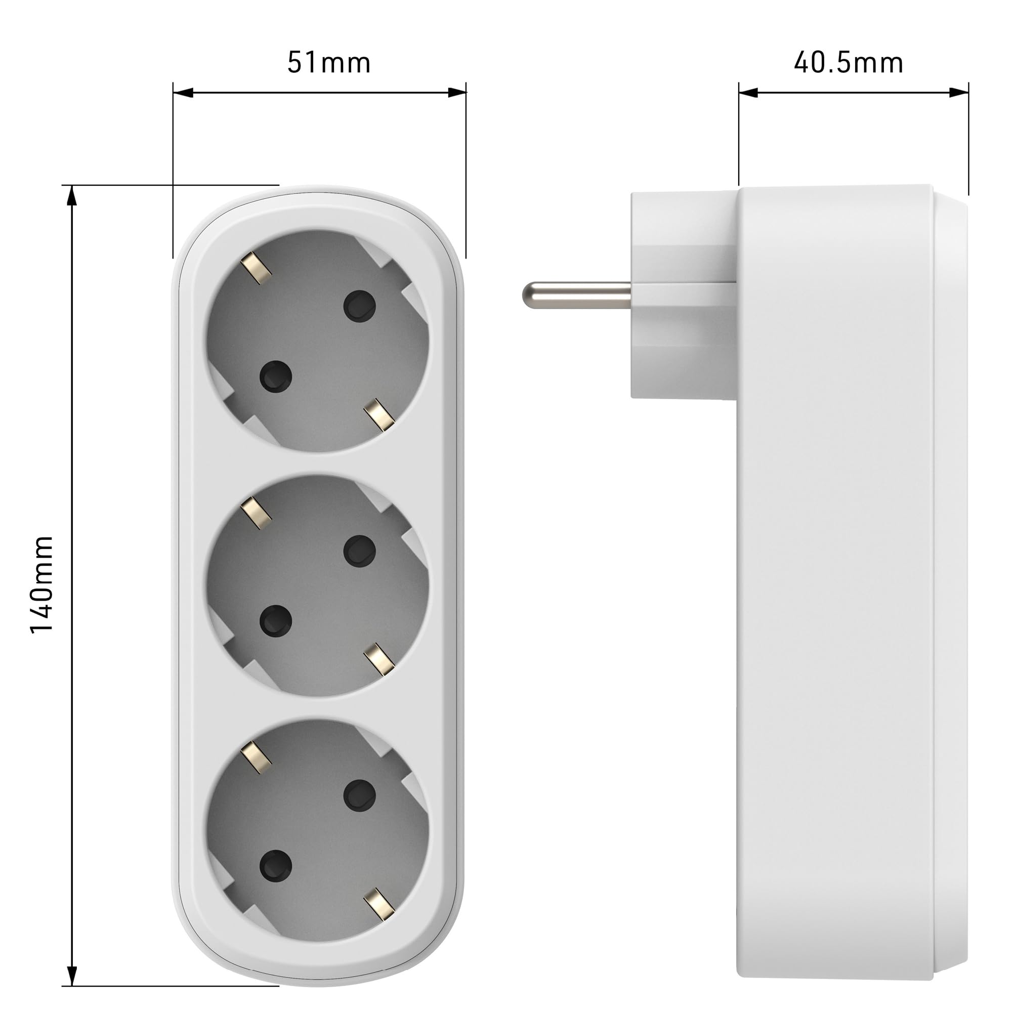Electraline 55099 Prima potrójny zasilacz, 3 gniazda wtykowe 16 A (2P+A), z uziemieniem przednim, listwa zasilająca z 2 gniazdami Schuko, adapter ścienny, biały