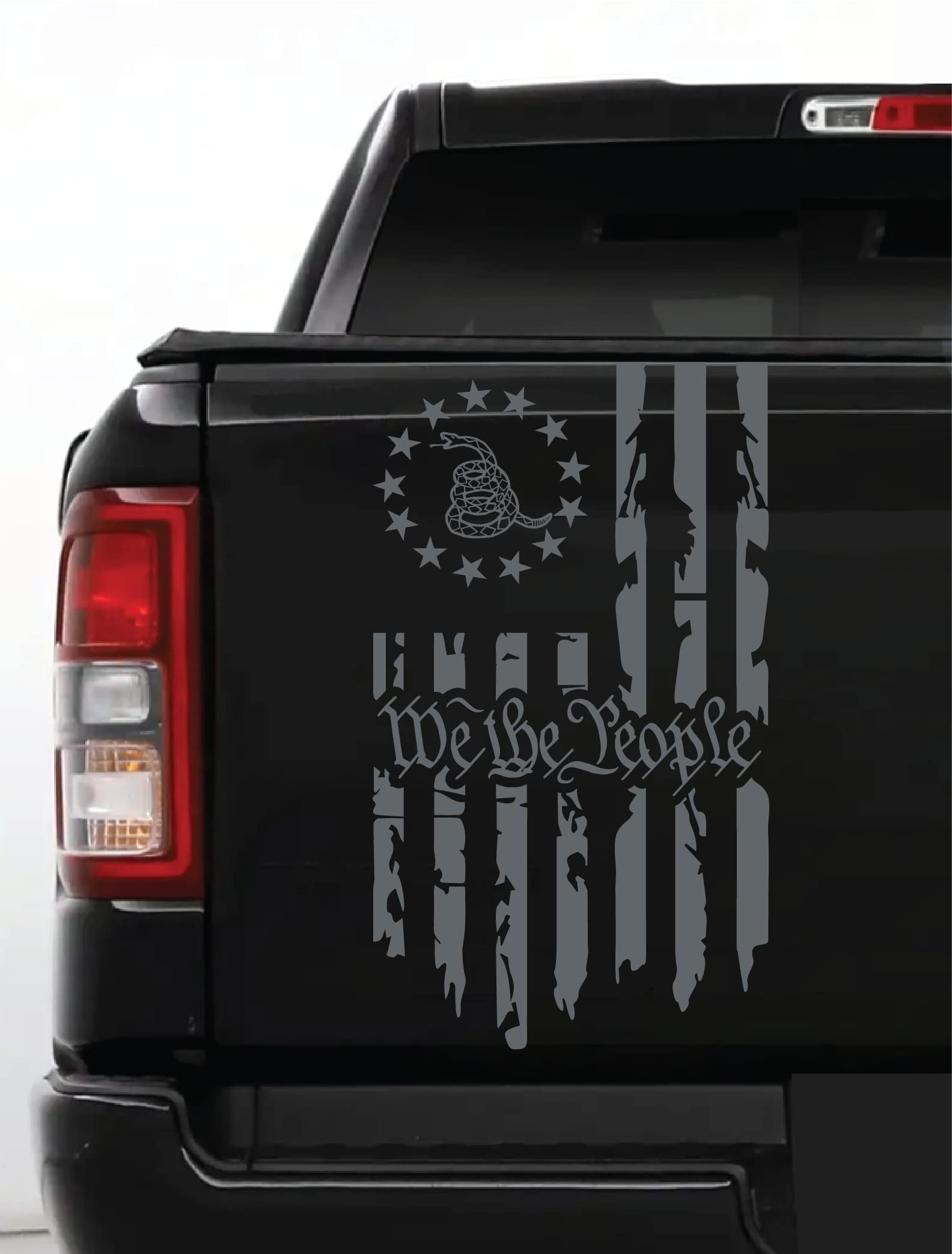 AnyStickerYouWant We The People Betsy Ross Flag 1776 Distressed American USA US Flag Truck Tailgate Vinyl Decal fits Most Pickup Trucks Preamble of The US Constitution (11" x 20", Any Color You Want)
