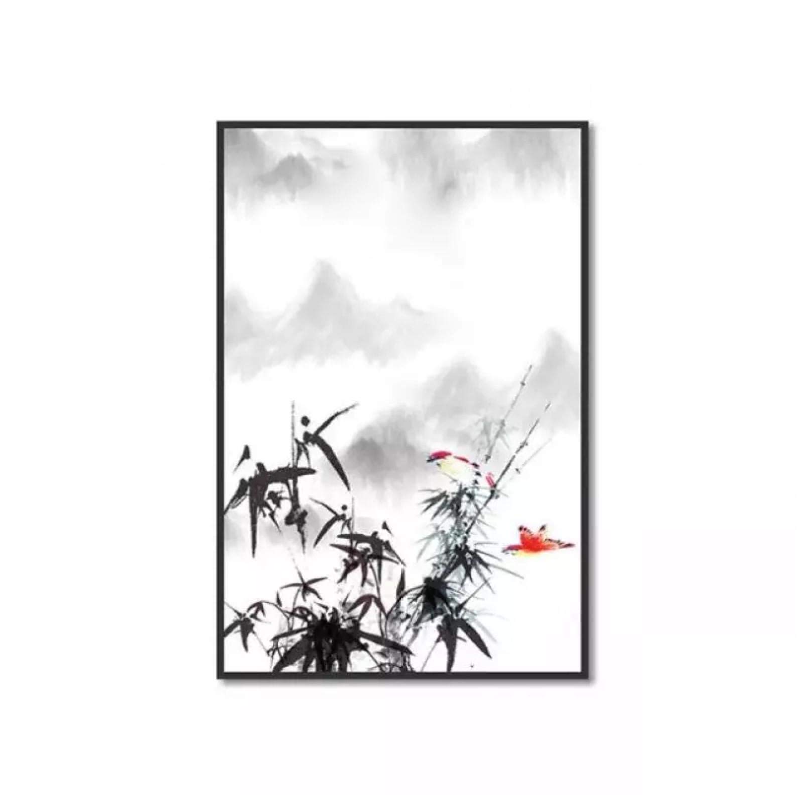 Amazon｜中国の水墨画スタイル竹と蘭美しい山の景色のキャンバスの写真