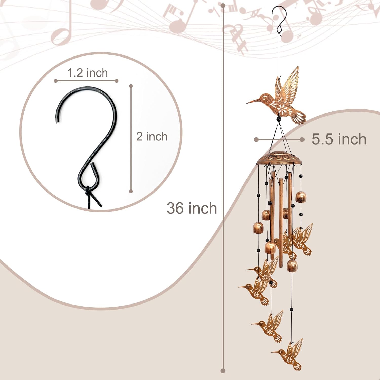 Hummingbird Wind Chimes for Outside, Metal Windchimes Outdoors Hummingbird Gifts for Women Memorial Sympathy Wind Chimes for Patio Garden Yard - Image 3