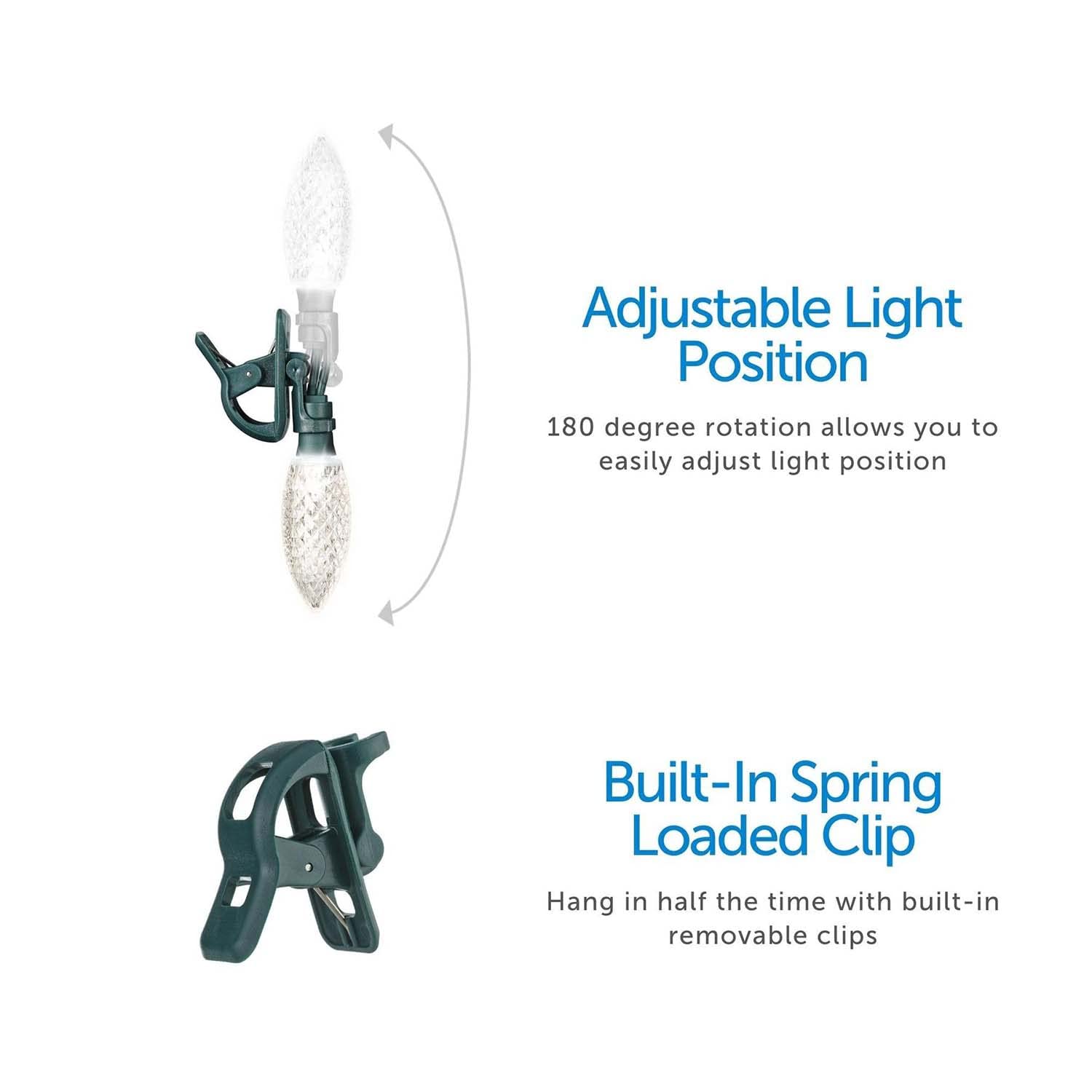 Noma C9 LED Quick Clip Christmas Lights | Built-in Clip-On?String Lights | 24 Warm White Bulbs | 16?Foot Strand?