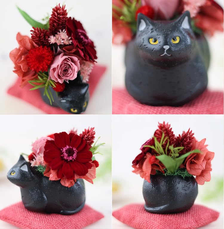 Amazon｜花由 プリザーブドフラワー 和風 くつろぎねこ (黒猫