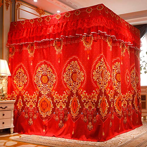 Roter romantischer 4-Eckpfosten Moskitonetz mit luxuriösem Betthimmel, Vorhang, Baldachin, 2-in-1 für Mädchen, Frauen, Erwachsene, Hochzeit, Schlafzimmer, Kinderzimmer, Bettdekoration (rotes
