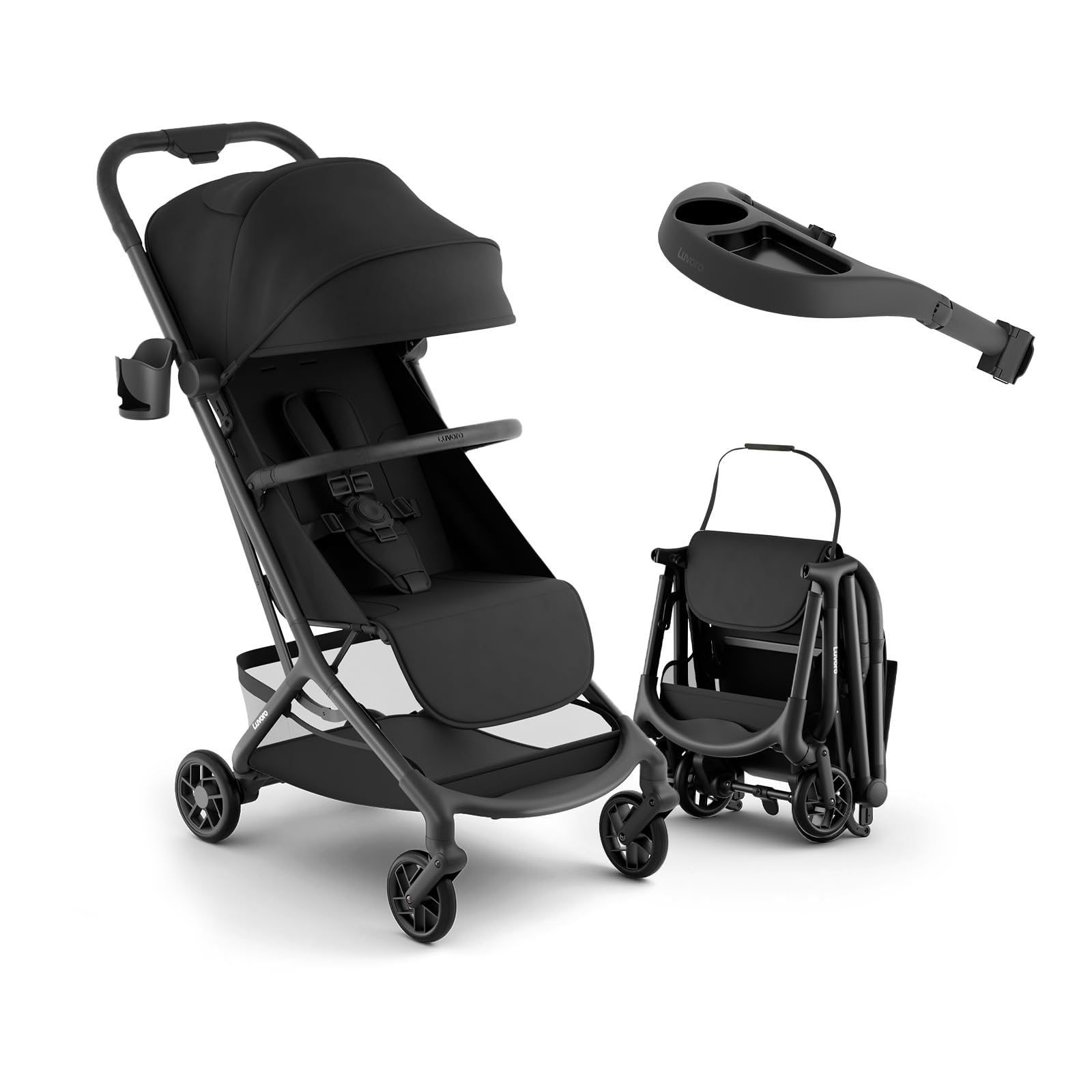 Neo Lightweight Travel Stroller with Snack Tray, Airplane-Friendly Compact Baby Stroller, One-Hand Fold Portable Stroller for Toddler 0-55lbs, Adjustable Recline Seat, UPF 50+ Canopy,Rain Cover