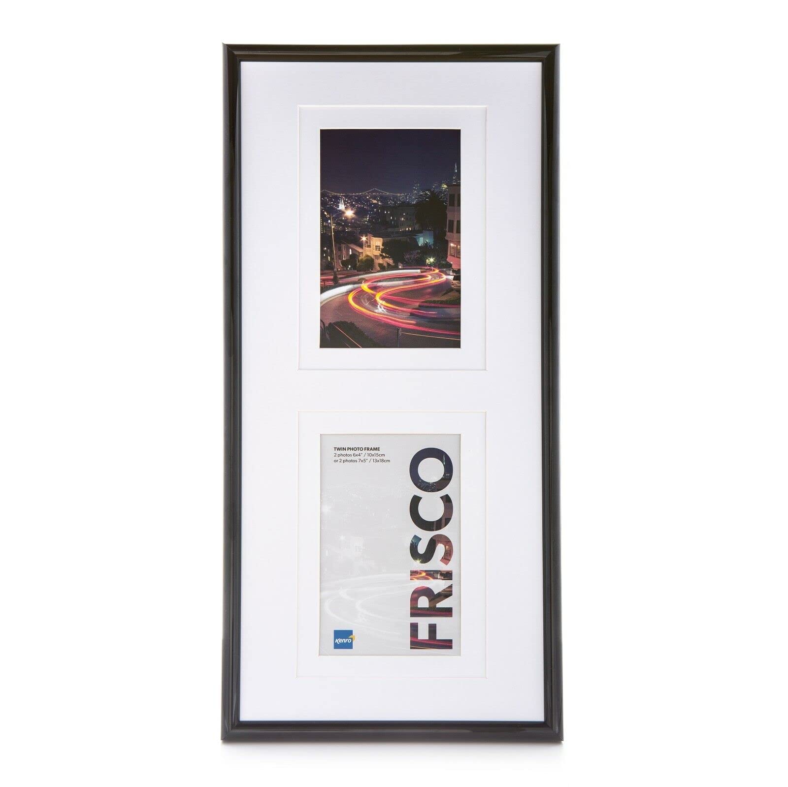 Kenro Black Frisco Twin Photo Frame 6X4 Inch / 10X15cm Or 7X5 Inch / 13X18cm With White Mount Portrait - Frc1015b/2