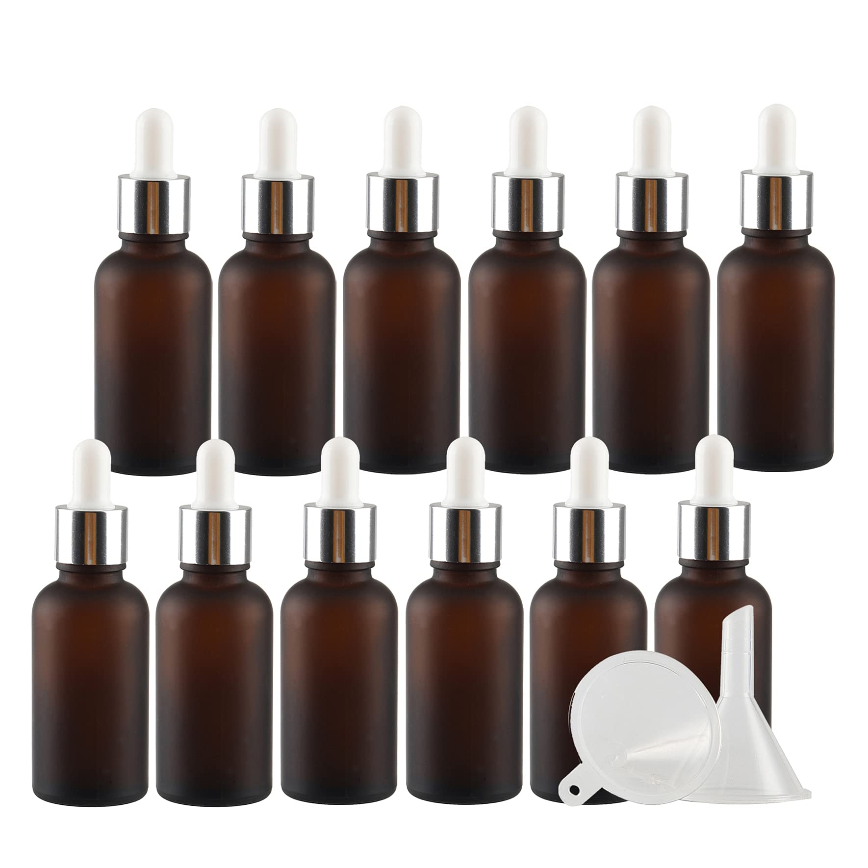12 Pezzi Marrone Opaco Bottiglie Contagocce Vetro 30 ml, con Pipette Contagocce Vetro,anello a vite Argento, per Laboratorio,Olio Essenziale, Aromaterapia +3 imbuti