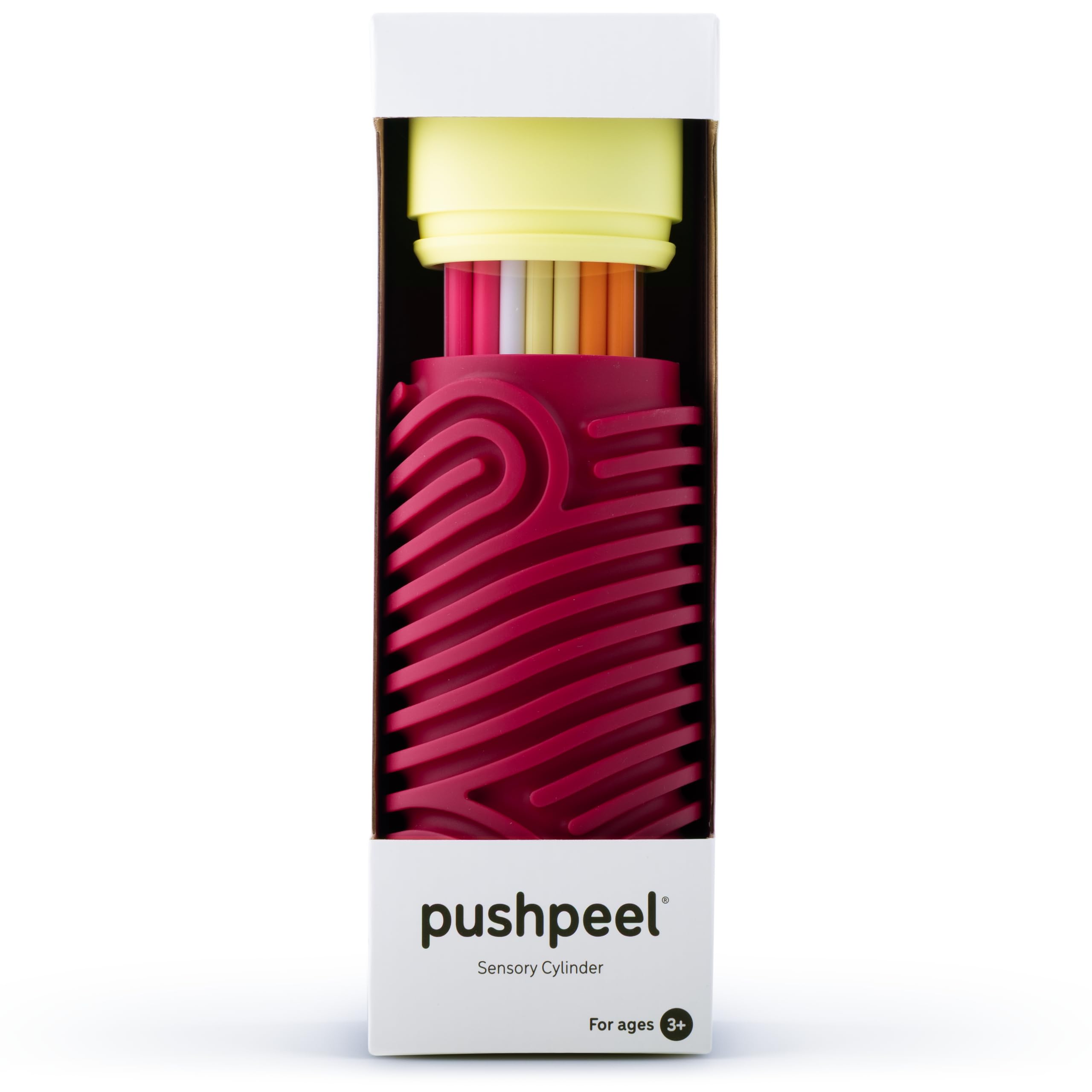 Pushpeel Sensory Cylinder: Silicone Fidget Toy for Calming, Stress, Anxiety, ADHD & Autism | Silent, No Mess, Stackable, Integrated Storage | Kids 3+ & Adults | 20 Strings (Berry)