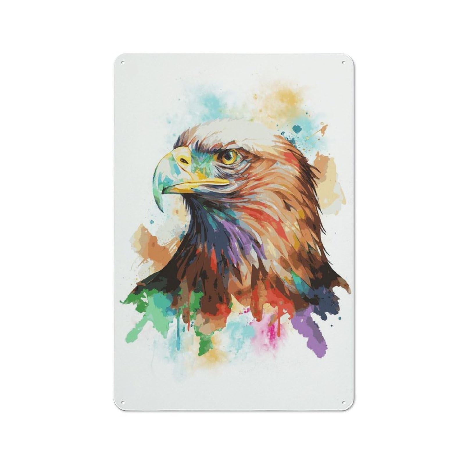 Junmoney Style-7 Industrial Decorative Metal Plaque 30X20cm Featuring Watercolor Bald Eagle Art, Urban Room Decor For Flat, Bar, Studio Or Gallery Wall