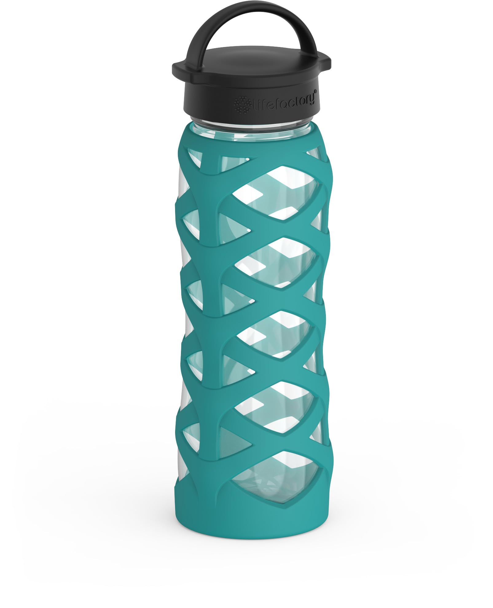 Lifefactory Glaswasserflasche mit klassischem Trinkdeckel, 625 ml, Ringelblume | Schützende Silikonhülle, Trinkkappe, Tragegriff, BPA-frei, wiederverwendbar, spülmaschinenfest
