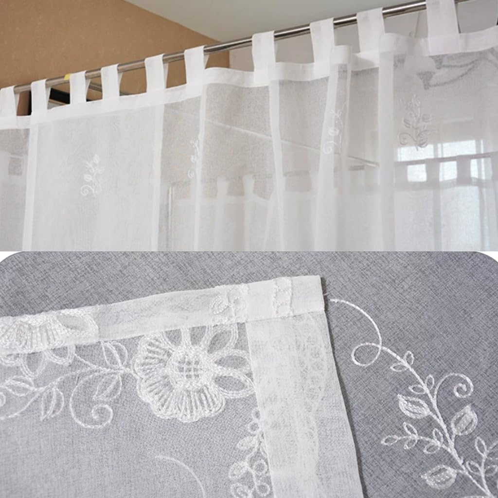 6 Panels White-Floral Linen Sheer Canopy Bed Curtains, 4 Corner Bed Canopies & Drapes, Four Poster Bed Canopy Curtains Beds, Sheer Curtains for Canopy Bed Drapes (White-3, Full)