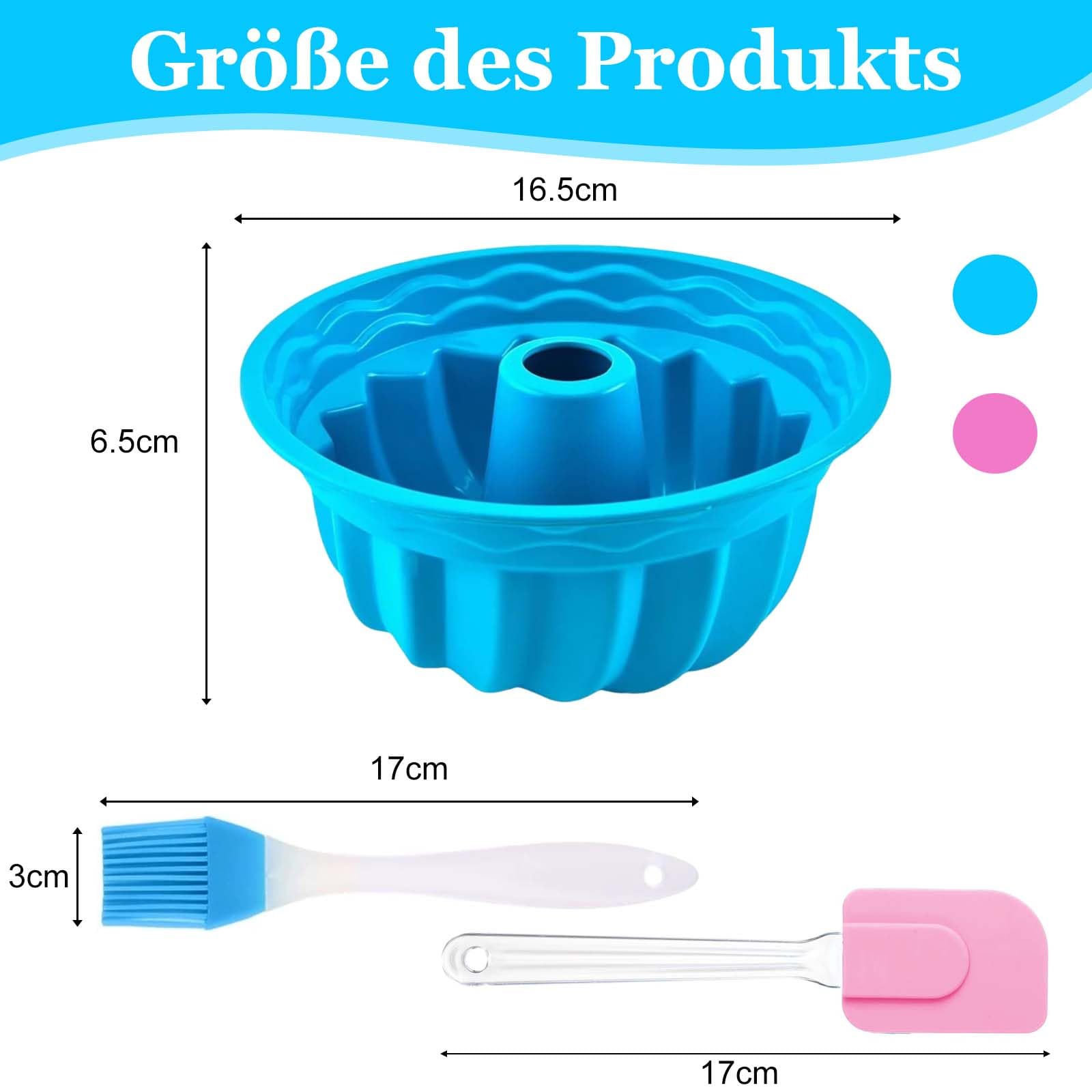 Silikonowa forma do babki, 2 sztuki, forma do pieczenia Ø 16,5 cm, babka, forma do ciasta, wysokiej jakości silikonowa forma do ciasta, wielokrotnego użytku, forma do babki i 1 szpatułka, 1 szczotka