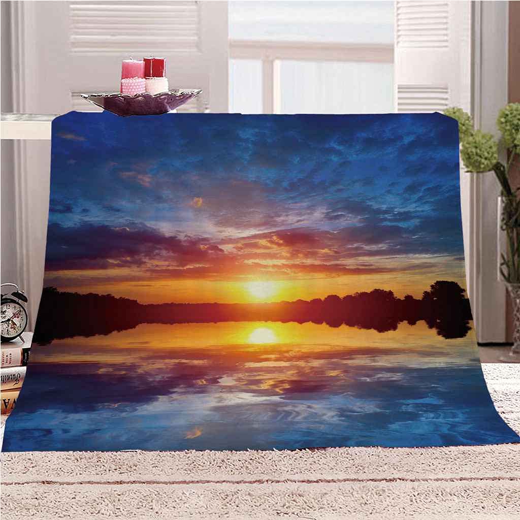 Couverture Polaire Flanelle Paysage Marin Rouge 130x150 cm Plaid Doux