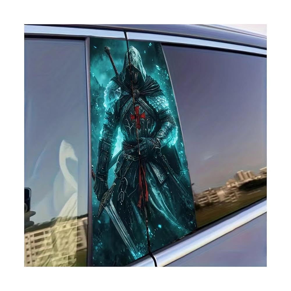 Auto Accessory 2pcs Car Door Pillar Decoration Sticker Frostflame Templar Knight Glossy Material Protective Film