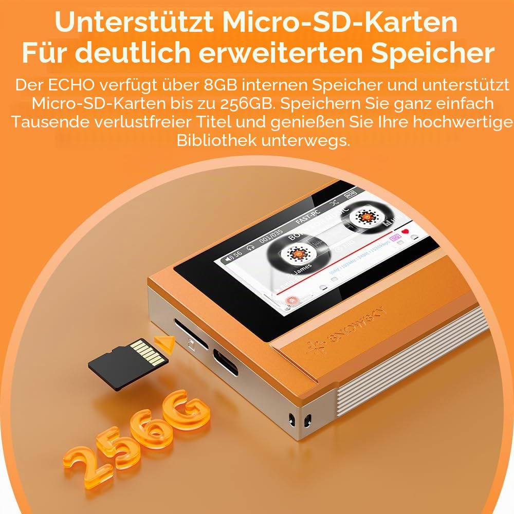 FiiO Echo Retro Hi-Res Digitaler Audio-Player, Dual-DAC-Bluetooth-Musik-Player, 4,4 mm symmetrischer Ausgang, Farbbildschirm, tragbarer DAP (schwarz)
