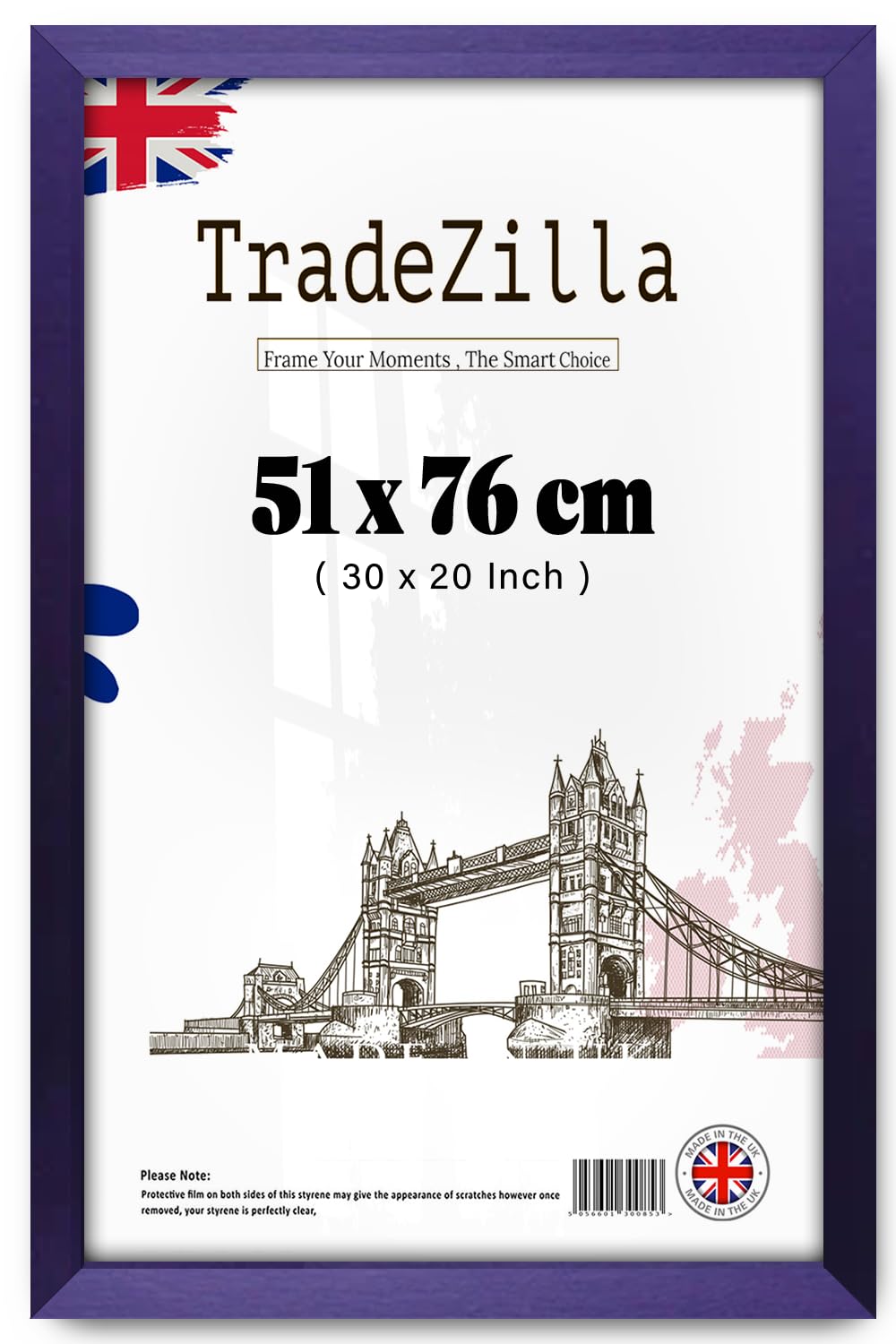TradeZilla | Wood Finish Picture Frame (51 x 76 CM) Classic Design for Home & Office Wall Gallery, Engineered MDF Frame for Art, Photography & Certificates [ Purple ]