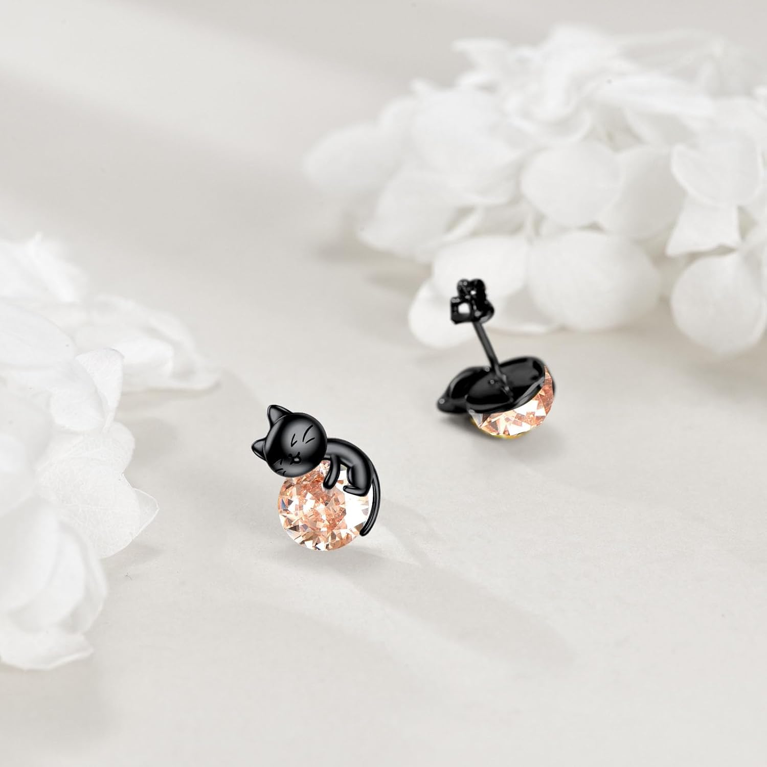 Birthstone Cat Earrings Sterling Silver Black Cat Stud Earrings November Birthstone Earrings Jewelry Gift for Women - Image 3