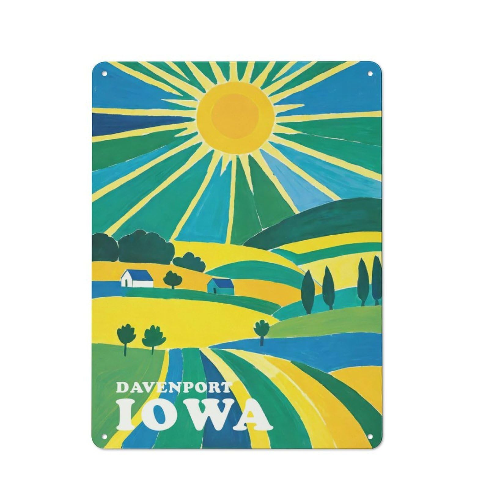 Davenport Iowa Sunset Metal Wall Plaque for Travel Corner, Bedroom Or Home Office, Gift for Travel Lovers And City Fans, 40x30cm