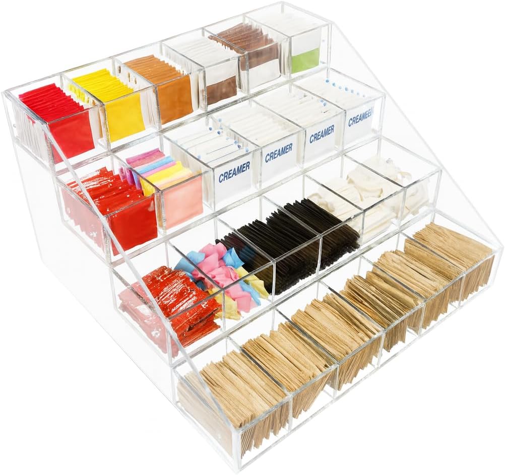 CuteBox Company Clear Acrylic 4 Tier 24 Bin Organizer (16" x 15.5" x 9.5") for Retail, Merchandise, Display, Jewelry, Repair Parts, Beads, Trinkets, Tchotchkes, Storage, Organization