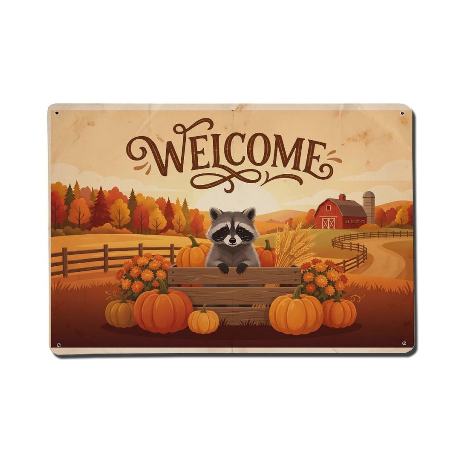 Vintage Welcome Raccoon Rustic Charm Metal Tin Sign