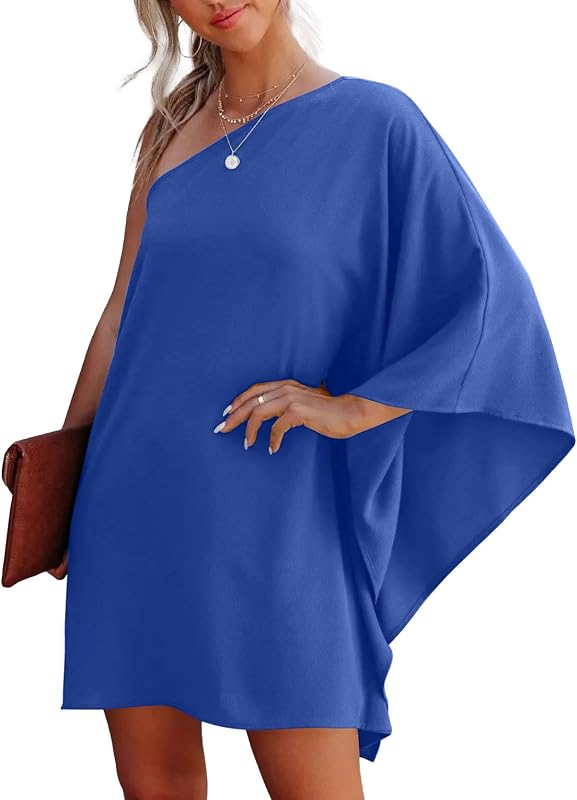 oten Women's 2026 One Shoulder Batwing Sleeve Short Flowy Cocktail Wedding Guest Semi Formal Dresses