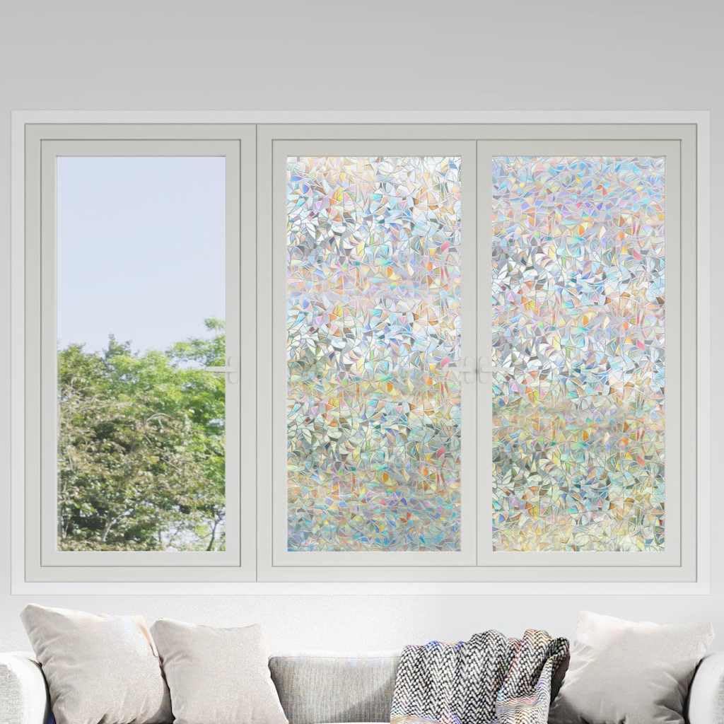 Films pour fenêtre dépoli Motif Arc-en-Ciel 3D PVC 90x2000 cm 5 pièces avec grattoirs, Film vitrage occultant adhésif électrostatique pour intimité, Protection Solaire, Isolation Thermique