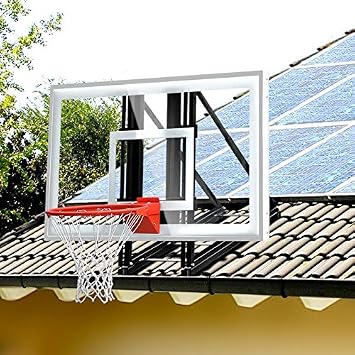 Katop Roof-Mount Basketball Hoop with Crystal-Clear Tempered Glass Backboard,Durable Steel Universal Bracket and Double Springs Breakaway Rim with Net