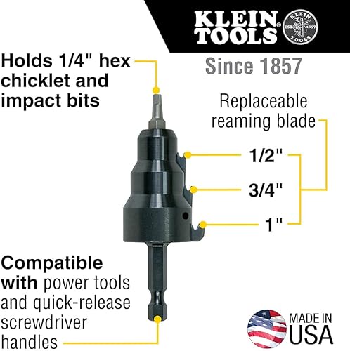 Miniatura 3 de Klein Tools 85091 Escariador de conductos de potencia con retención de broca mejorada, 12, 34 y 1 pulgada