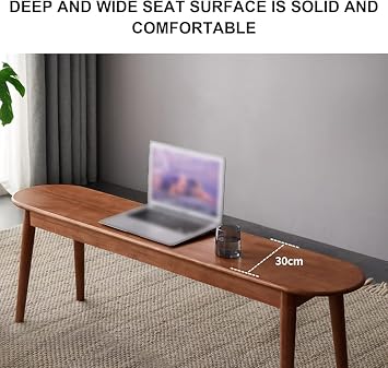 Modern Solid Oak Wood Dining Bench - Stylish Entryway & Bedroom Seating with Rounded Corners - Easy Assembly - Walnut Finish (39.4x11.8x17.7)