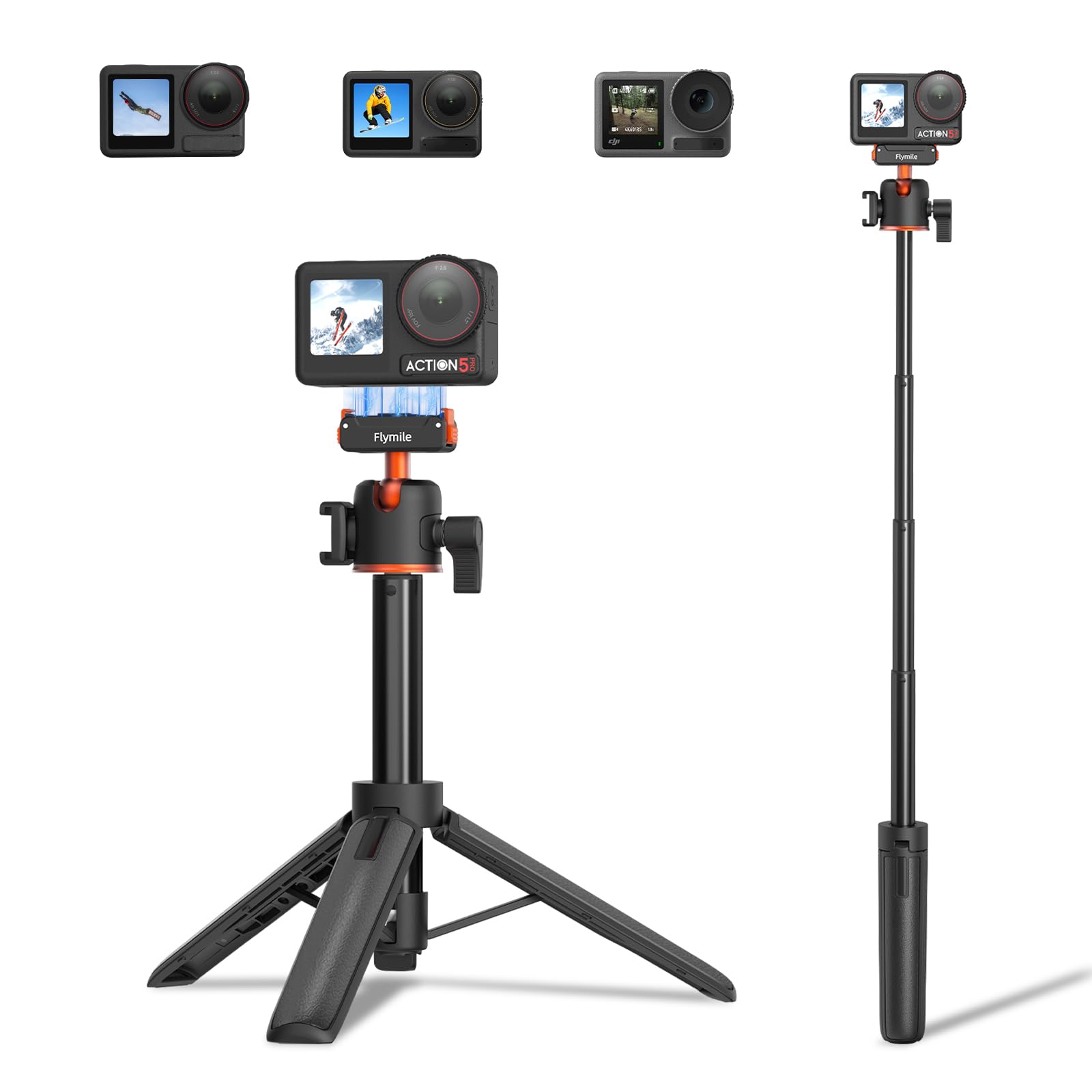 BRDRC Action 5 Pro Tripod Accessories, 21” Extension Rod Mini Table Desk Selfie Stick Portable Handle Grip Quick Release Stand with Cold Shoe for DJI