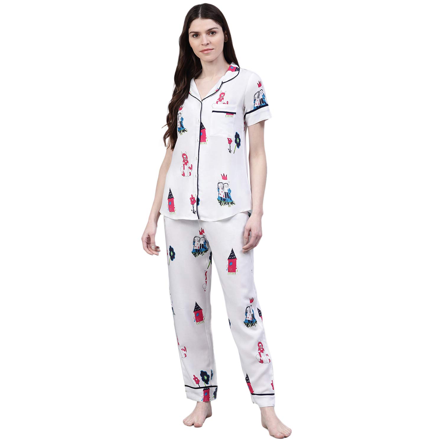 Women's Abstract Print Rayon Night Suit Pajama Set-image-5