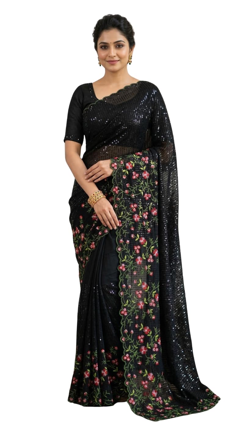 nextflow fashion Elegant Georgette Saree for Women with Embroidered Blouse Piece | Soft Silk Saree for Women | Banarasi | Kanjivaram |Traditional Indian Ethnic Dress-picture-41