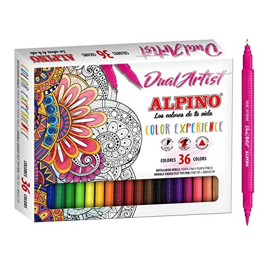 Alpino Color Experience 36 Rotuladores Dual Artist | Doble Punta: Punta Pincel y Punta Fina | para Mándalas y Lettering | Kit de Rotuladores