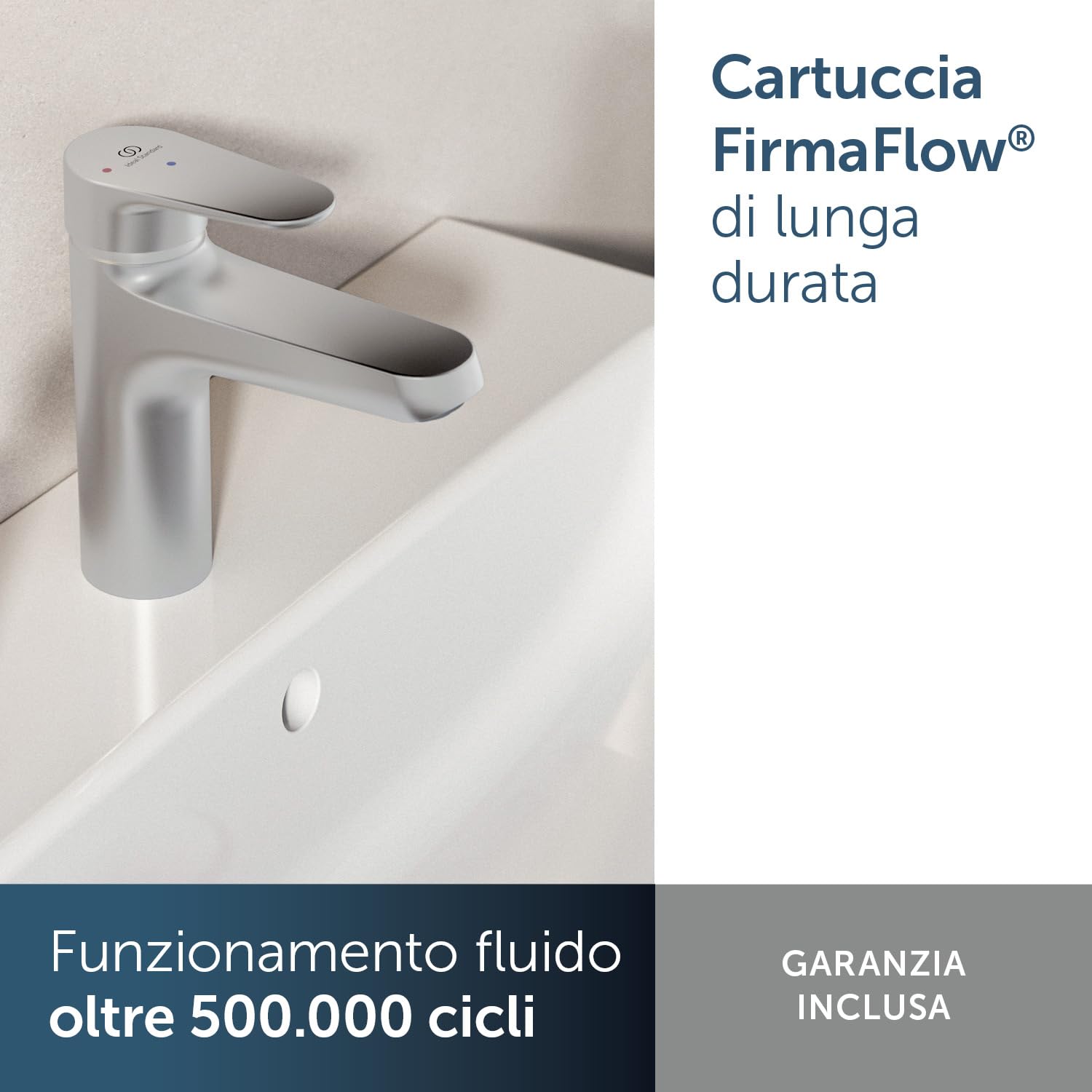 Ideal Standard – Alu+ Miscelatore da lavabo, 120 mm proiezione del beccuccio, Raddrizzatore di flusso, risparmio d'acqua, tecnologia Blue Start, FirmaFlow, elementi principali in alluminio, Silver