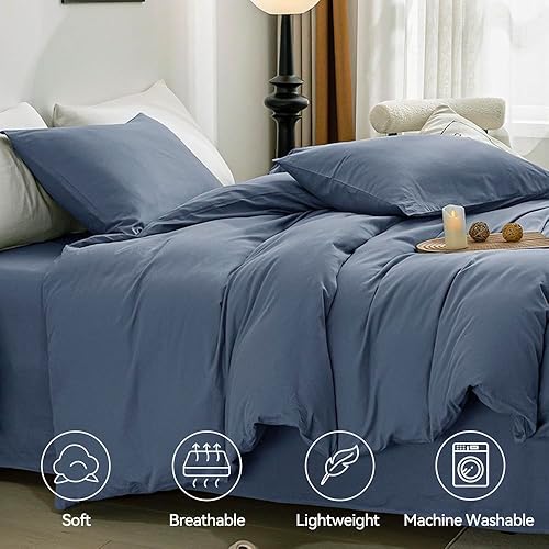 Miniatura 3 de JELLYMONI Cotton Duvet Cover California King - 100% Washed Cotton Linen Like Textured Comforter Cover, 3 Pieces Soft Bedding Set with Zipper Closure