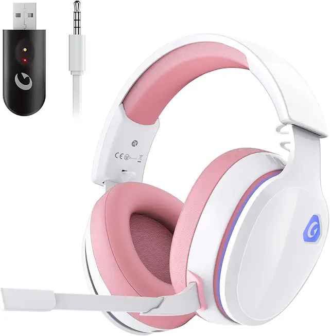 Gaming Headset Wireless, Pink Gaming Kopfhörer Kabellos mit Abnehmbares 3D-Stereomikrofon, Bluetooth 5.2 Headset, Gaming Headset für PS5 PS4 PC, Switch, Mac (Rosa)