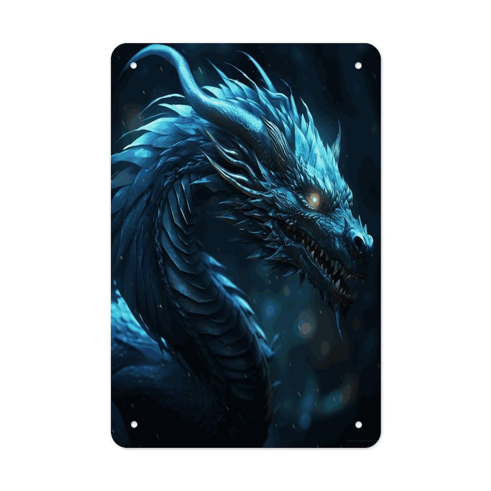 Cyan Dragon Metal Tin Sign Wall Decor Funny Retro Sign Weatherproof Metal Wall Art for Indoor Or Outdoor Retro Tin Signs for Kitchen Office Home Bar Decor 11.8 X 7.9 Inch