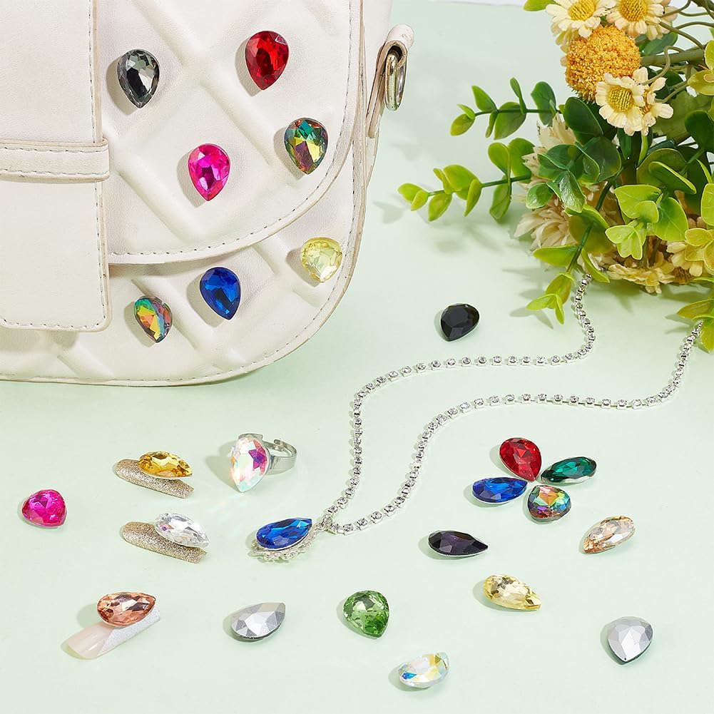 FINGERINSPIRE 96 Pcs Teardrop Glass Rhinestones 16 Colors Pointed Back Rhinestone 0.7x0.5 Faceted Glass Rhinestones Gems Crystal Jewelry Embelishments with Plated Back for Craft Decor Jewelry Making - Image 5