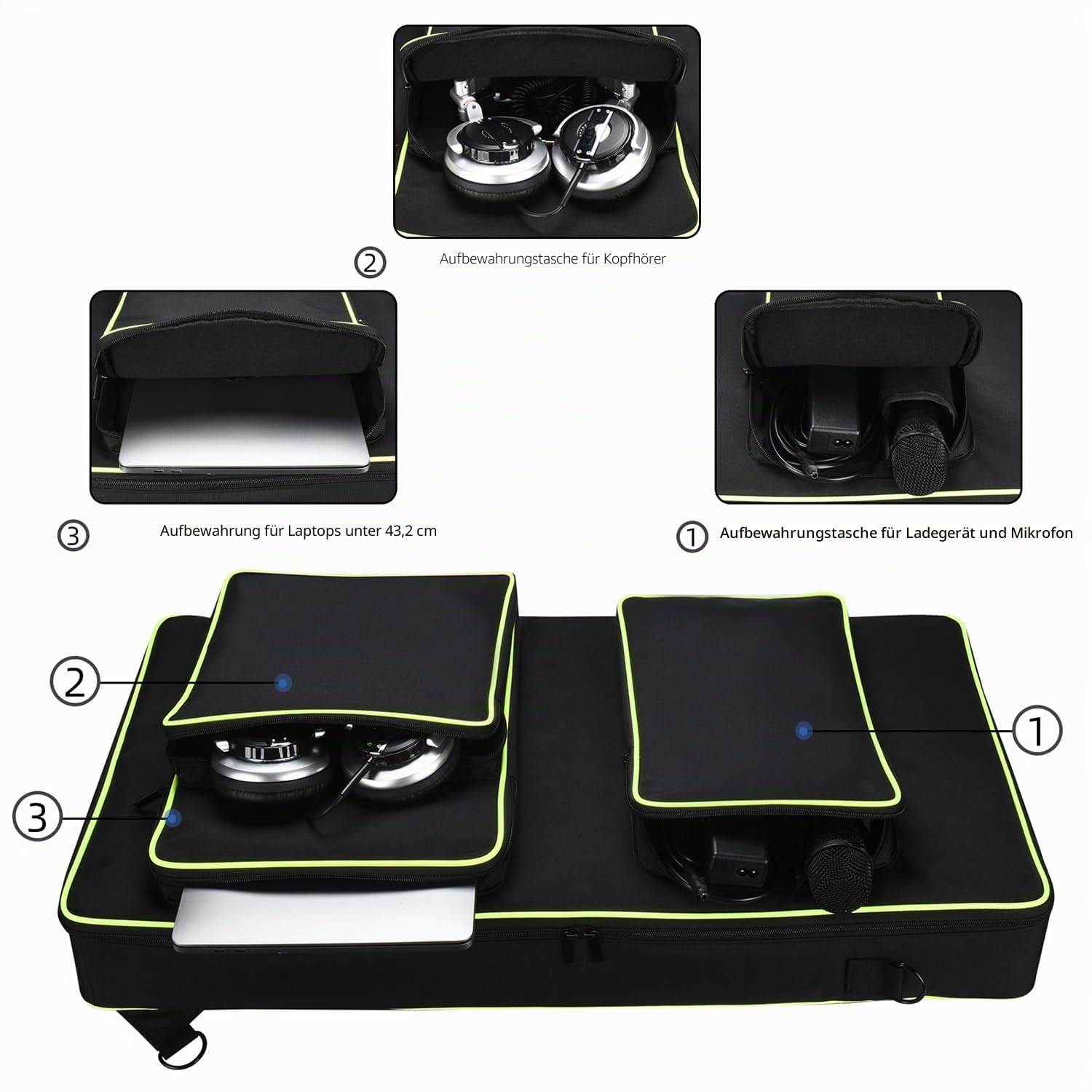 Tragbarer Tragetasche Reisehülle Umhängetasche Rucksack für AlphaTheta DDJ-GRV6,für Pioneer DJ DDJ-FLX10/DDJ-1000SRT/DDJ-1000 DJ-Controller,Kopfhörer,Tablet,Kabel,Ladegerät,Zubehör,Schwarz