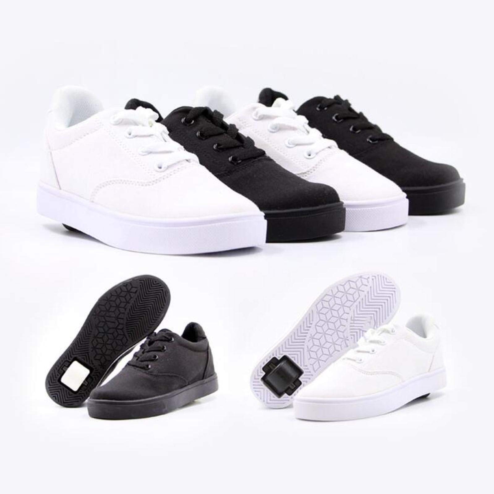 qmj Zapatillas Ruedas Zapatos De Lona con Rueda Zapatillas para Skateboard Calzado Deportivo Al Aire Libre,White-EU43