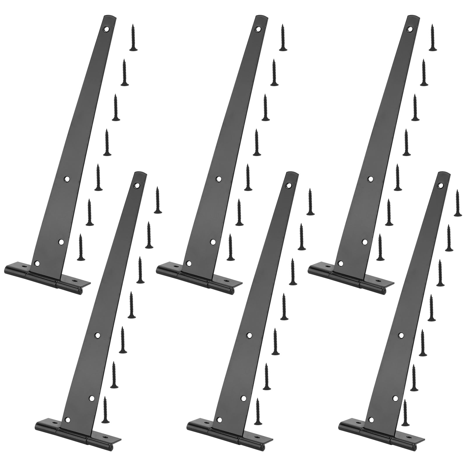6 Pack 12 Inch T Hinge, 300mm Black T Strap Hinges, Metal Tee Hinges with Screws for Shed Doors Barn Gate