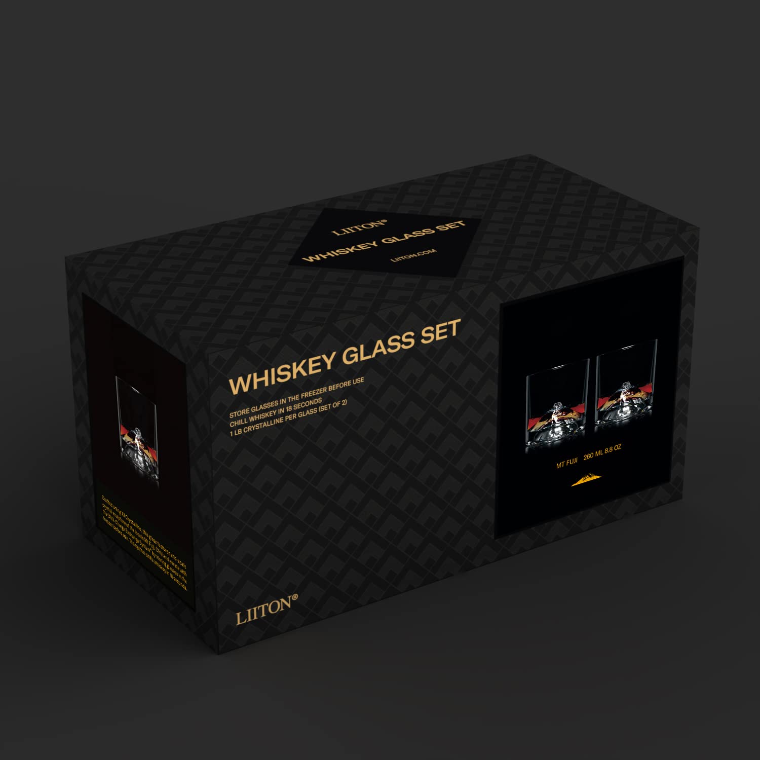 LIITON Mount Fuji Verres à Whisky Cristal, Lot de 2, congelable, cadeau | Cristal épais à congeler: dégustez whisky, bourbon ou cocktails sans glaçons. Coffret cadeau pour homme.