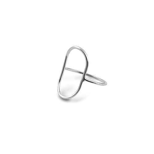 Open Oblong Oval Circle Shape Sterling Silver 925 Ring, Smooth Polished Finish, Thin Wire Strand Band, Handmade. Great Gift Set (8.5)