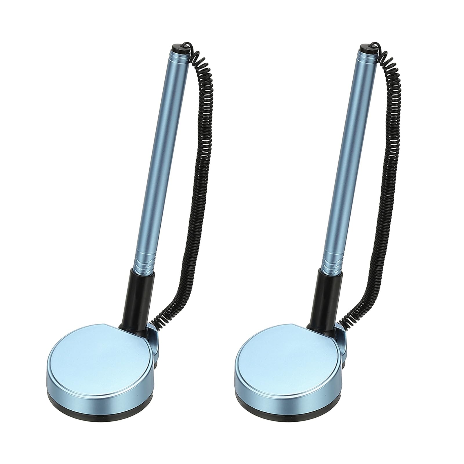 PATIKIL 2Pcs Secure Pen with Adhesive Chain and Security Pen Holder, Reception Counter Pens Desktop Pen Black Ink Refills for Desk Workplace Office Home Supplies Round Base, Blue