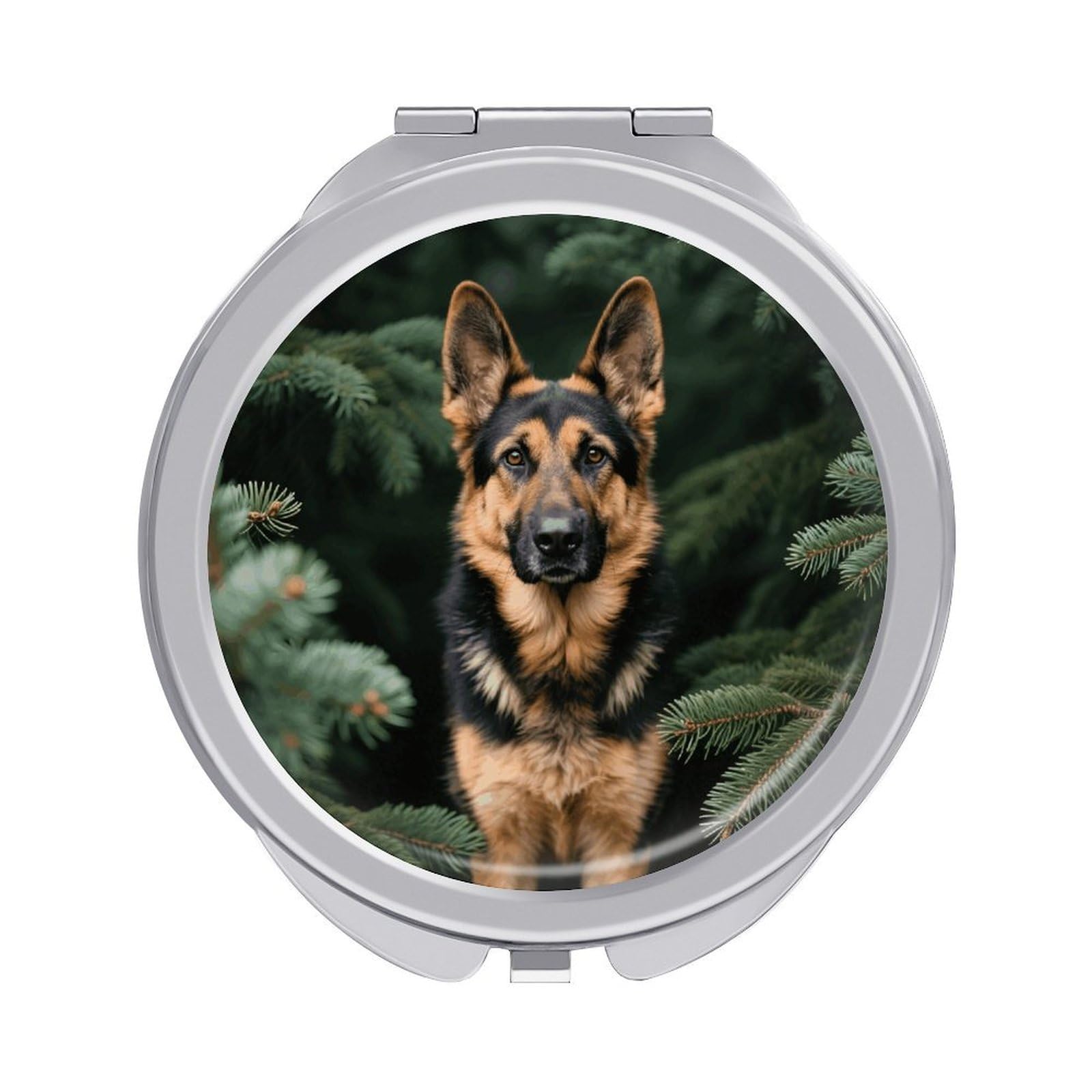FodPand Compact Hand Mirror with 1x/2x Magnifying Round Travel Makeup Mirror Mini Foldable German Shepherd Cosmetic Mirrors Travel Essentials Gift for Women Girl Portable for Pocket Purse -Silver