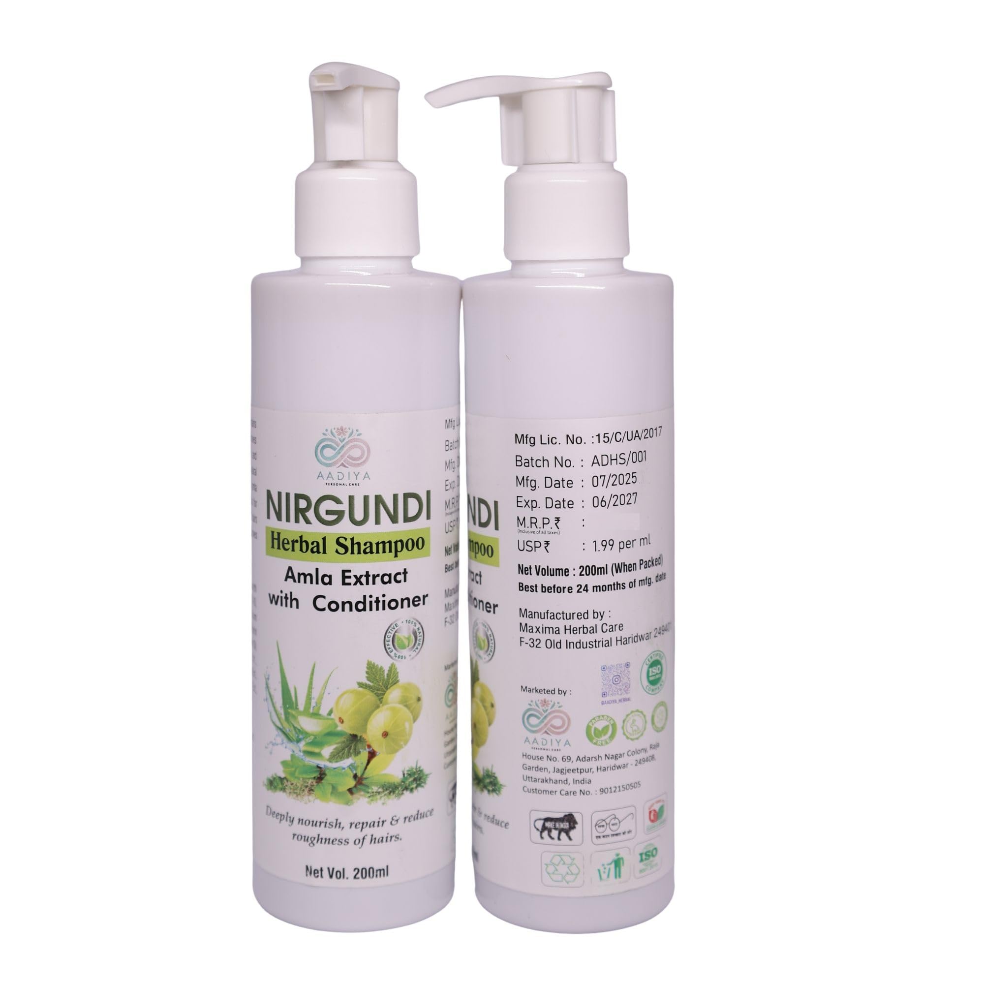 AADIYA PERSONAL CARE Nirgundi Herbal Shampoo with Amla Extract & Conditioner 200ml Nourishing & Repairing Hair Care 2