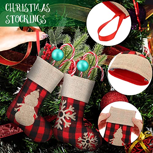 Mini Christmas Stockings 12 Pack Different Design 8 Inch Buffalo Plaid Red And Black Checked With Burlap Reindeer Snowflake Bell Cane Santa Snowman Xmas Party Gifts For Tree Decorations, Xmas Ornament #TOP2