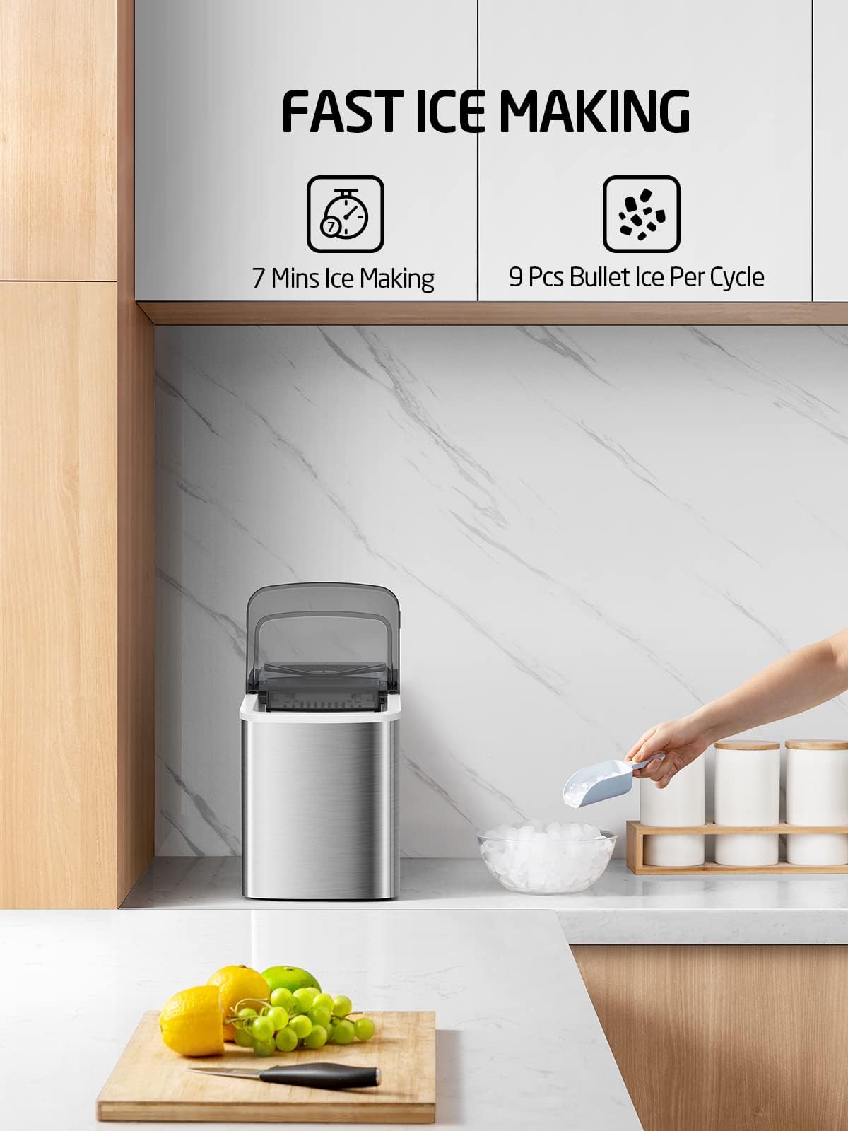 Ice Maker Machine for Countertop, 9 Ice Cubes Ready in 6 Minutes, 26lbs in 24Hrs Portable Ice Maker Machine Self-Cleaning, 2 Sizes of Bullet-Shaped Ice for Home Kitchen Office Bar Party on Fridge.com