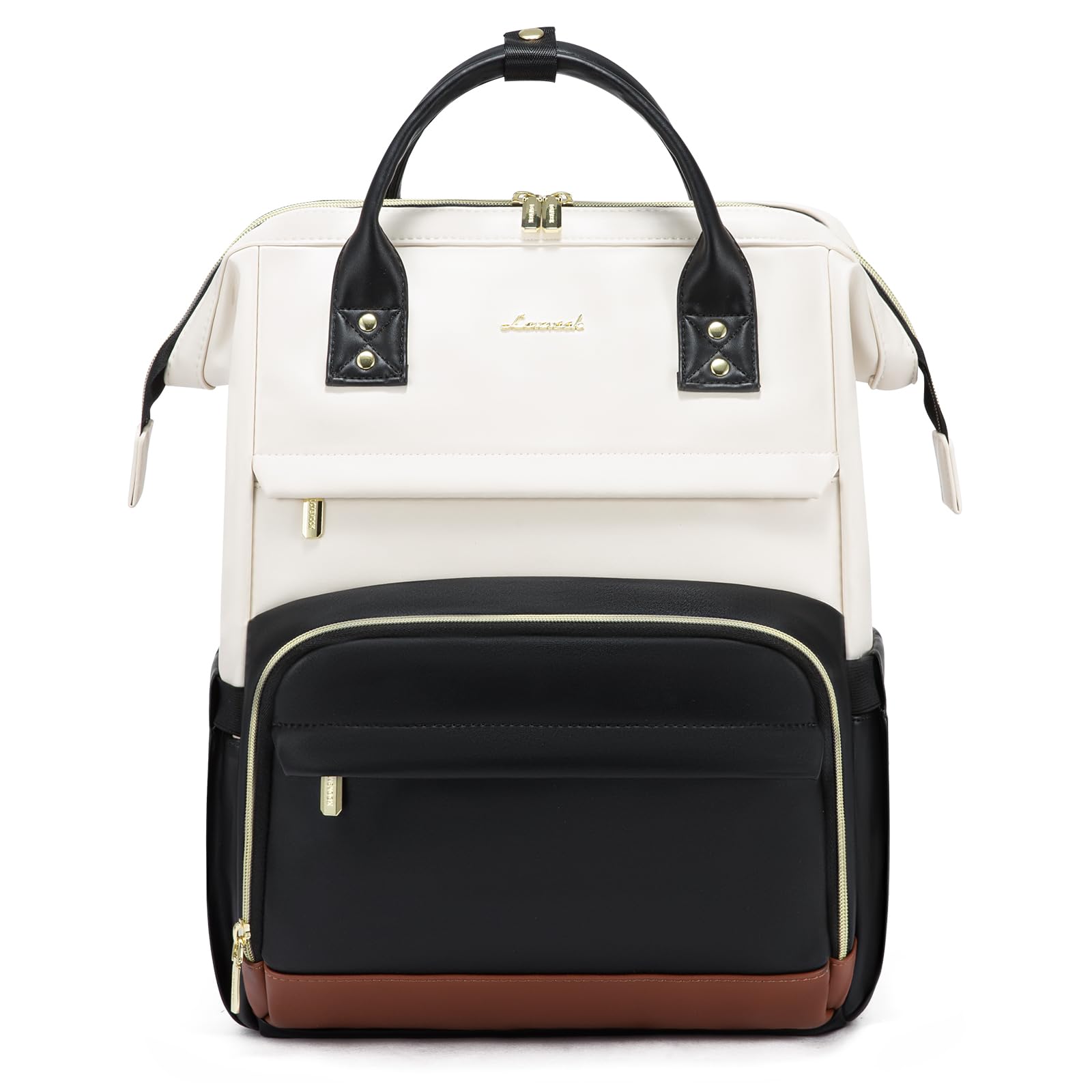 LOVEVOOK Leather Laptop Backpack for Women, 17 inch Professional Work & Travel Bag, Brown